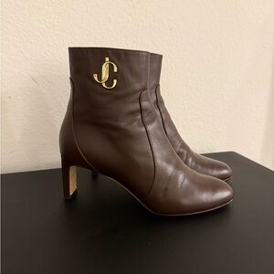JIMMY CHOO London Chocolate Brown Ankle Heel Boots Size 38.5